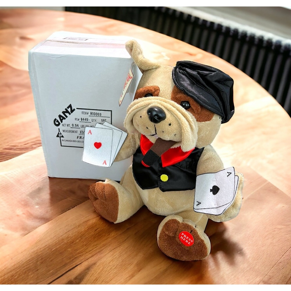 NEW Vtg 2005 Dealin Dawg Singing & Dancing 11" Bull Dog "The Gambler" Ganz